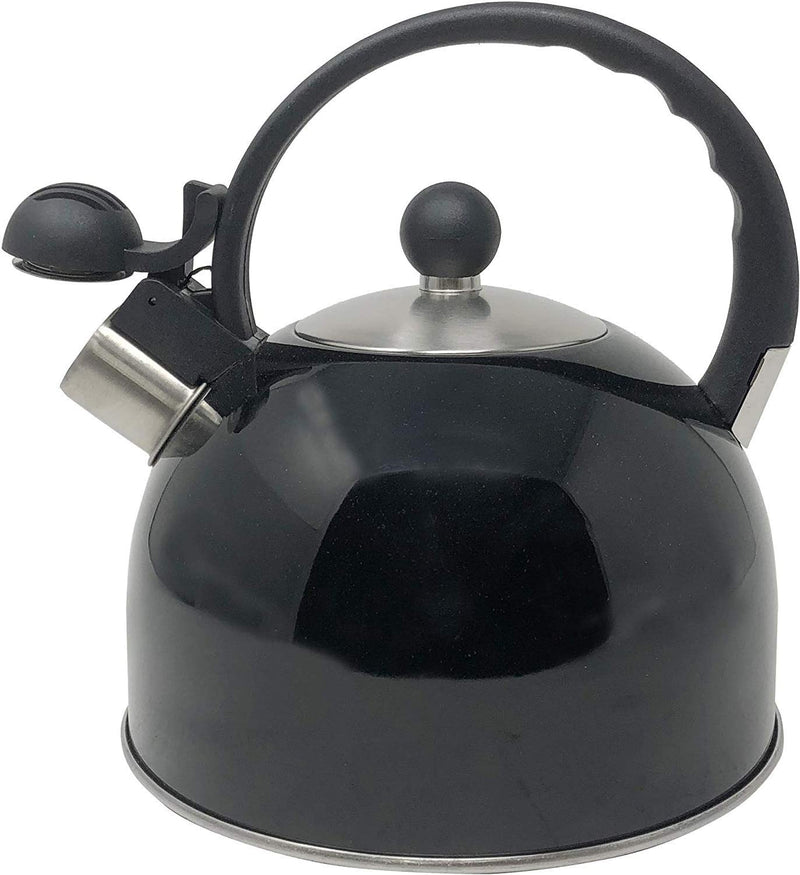 2.5 Liter Whistling Tea Kettle - Modern Stainless Steel Whistling Tea Pot for Stovetop with Cool Grip Ergonomic Handle (Black)