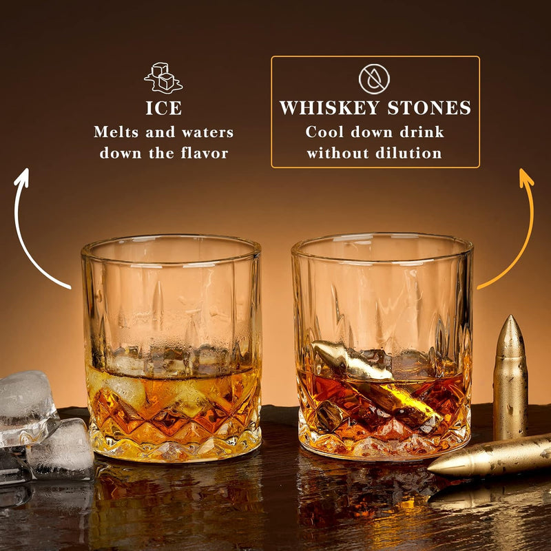 Gifts for Men Dad Husband, Father's Day Anniversary Birthday Gifts for Him Boyfriend, Stainless Steel Whiskey Glasses and Whiskey Stones Set, Cool Burbon Scotch Cocktail Set Gifts