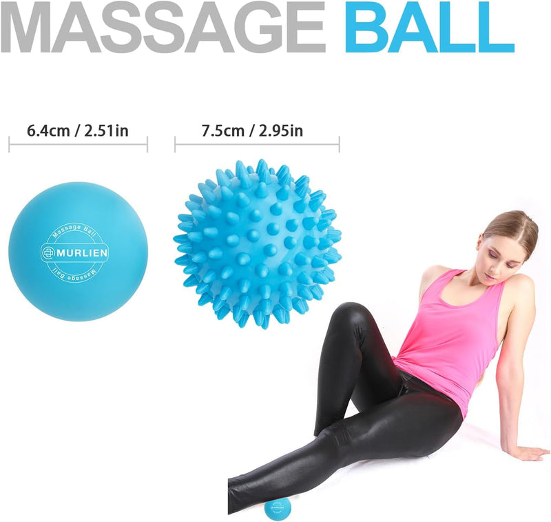 MURLIEN Massage Ball Set, Spiky Ball & Lacrosse Ball for Body Massage, Muscle Relief, Deep Tissue, Myofascial Release, Massager for Neck, Shoulder, Back, Foot or Muscle Tension (Blue)