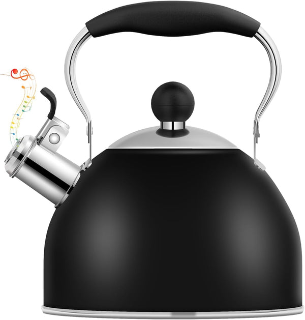 Whistling Tea Kettle for Stove top- 1.8L/2 Quart Food Grade Stainless Steel Tea Pot with Loud Whistle - Cool Grip Handle - Compatible with Induction, Gas, Electric Stovetops