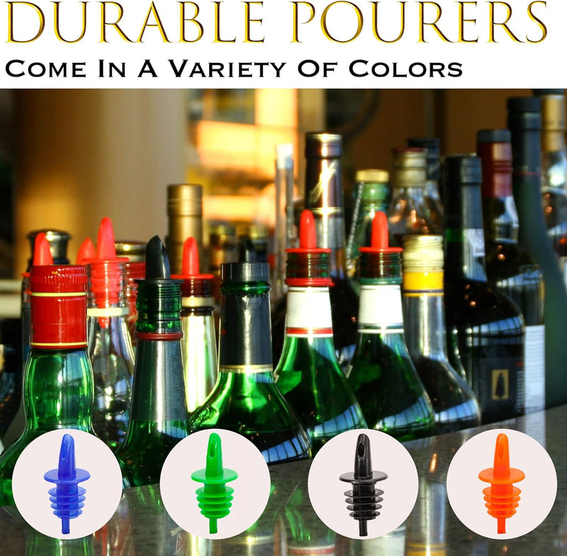 EHOMEA2Z Plastic Liquor Bottle Pourers Color Variety - 12 Pack Classic Bottle Pourers for Alcohol, Leak-Proof, Dishwasher-Safe Pour Spouts for Liquor Bottles