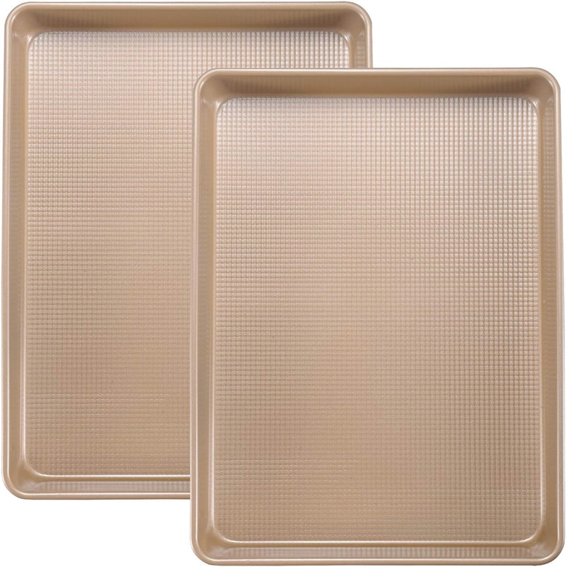 JOHO BAKING Cookie Sheet Baking Pan Set, Professional Baking Sheet for oven Nonstick, 2 Piece Bakeware Set, 9x13in,10x15in, Textured, Gold