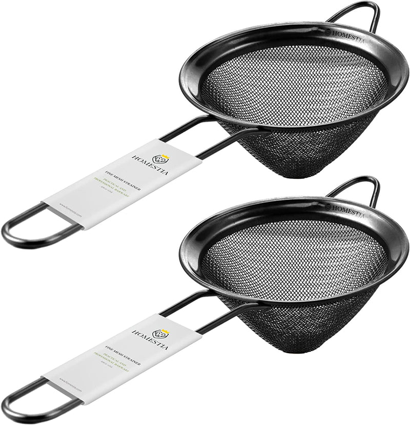 Homestia 2 Pcs Fine Mesh Sieve Strainer Stainless Steel Double Cocktail Strainer Coffee Strainers Tea Strainer with Long Handle Double Straining Utensil 3.3 inch