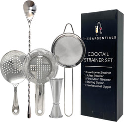 TheBarsentials Cocktail Strainer Set Stainless Steel Bar Tool with Stirring Spoon - Hawthorne Strainer, Julep Strainer, Fine-Mesh Strainer/Sifter