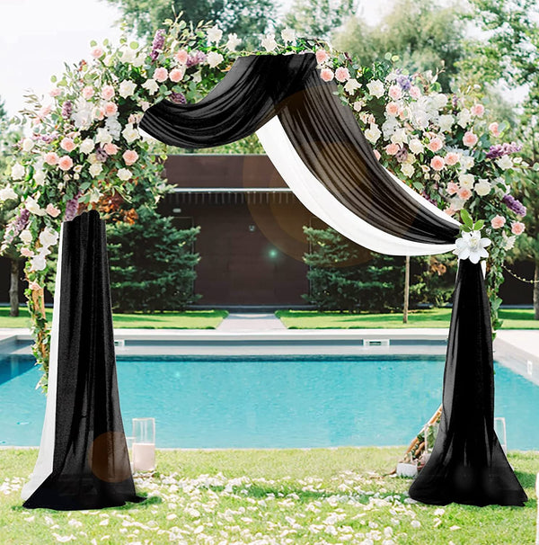 White and Black Wedding Arch Drapes - 2 Pcs 6 Yards each for Wedding Ceremony Backdrop Decorations