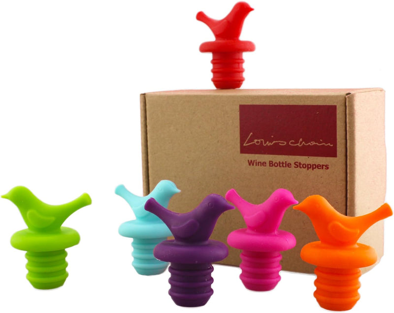 Little Bird Wine Bottle Stopper, Silicone Stoppers, Reusable, Leak Proof, Cute, Fun, Decorative, Multipack (Assorted Color, Set of 6)