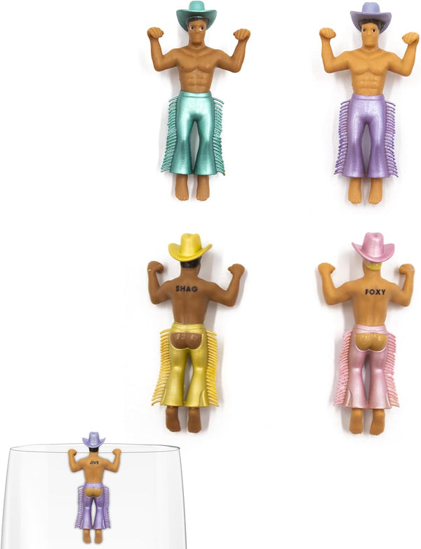 NPW Drinking Buddies Disco Cowboys Drink Markers, Wine Glass Charms, Bachelorette Party, Girls' Nights, Cowboy Theme & More, Novelty Gifts, 4 Count