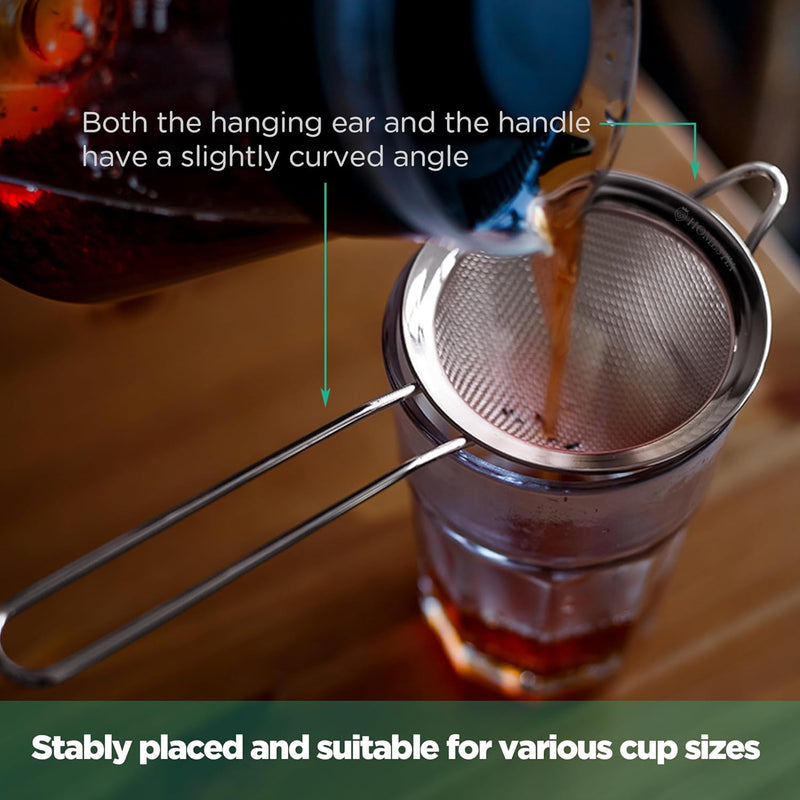 Homestia Fine Mesh Sieve Strainer Stainless Steel Cocktail Strainer Food Strainers Tea Strainer Coffee Strainer with Long Handle for Double Straining Utensil 3.3 inch