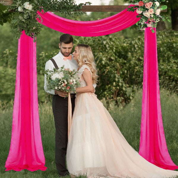 Wedding Arch Draping Fabric Hot Pink Chiffon 20FT - 2 Panels for Party Decor