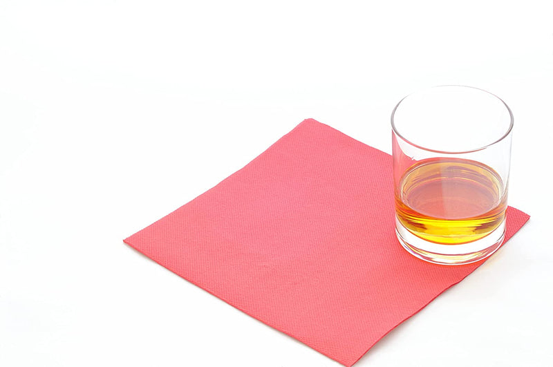 Concession Essentials Red 2 Ply Premium Label Cocktail Beverage Napkin. Pack of 100 Count. Disposable 5 x 5 Cocktail Napkins. Ideal For Holidays Lunch and Dinner.