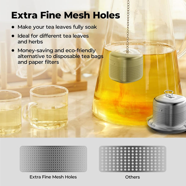 Tea Balls for Loose Tea, 304 Stainless Steel Extra Fine Mesh Tea Infusers for Loose Tea, Retractable Chain Design Tea Strainers for Loose Leaf Tea Single Cup, Come with 1 Drip Tray