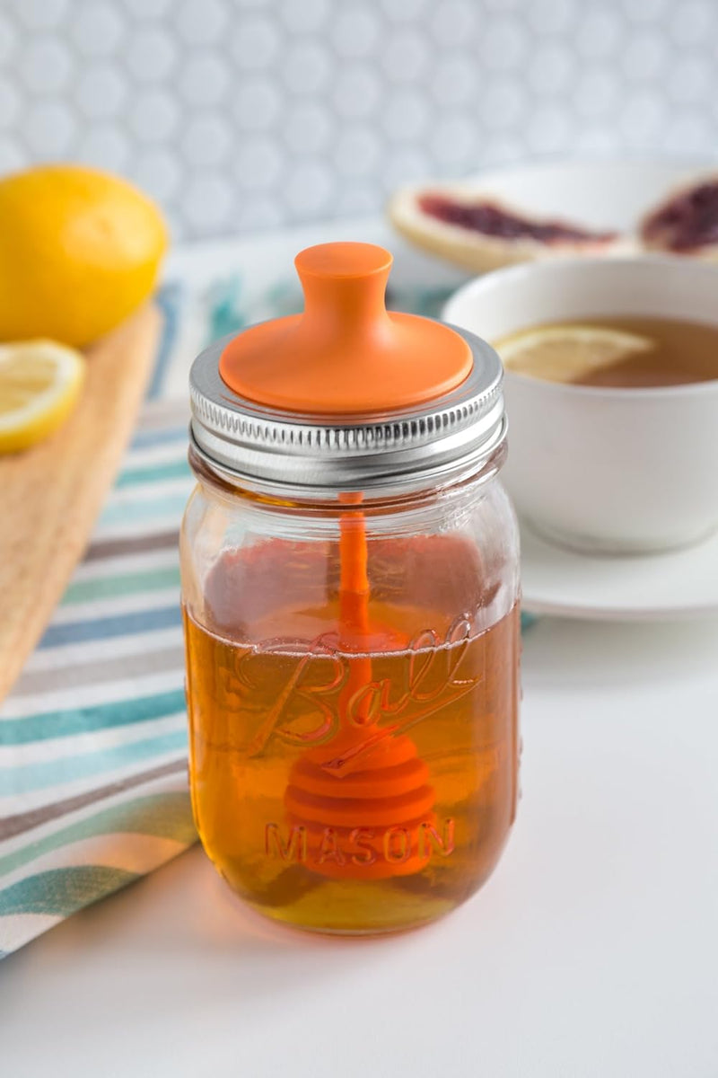 Jarware Honey Dipper Lid for Regular Mouth Mason Jars, Orange, 16-Ounce