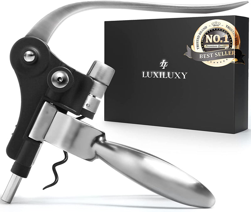 Wine Bottle Opener Corkscrew wine opener Set – Luxiluxy [2023 upgraded, does NOT break!] Including Foil Cutter, Bottle Stopper, Opener Stand and Extra Spiral - wine opener kit