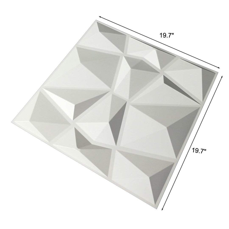 3D White Diamond Wall Panels - Set of 12 Tiles 32 Sq Ft - PVC