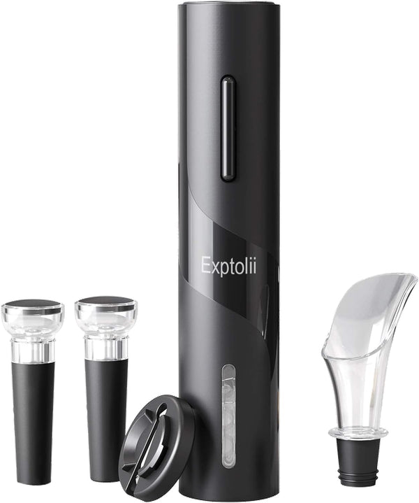 Exptolii Electric Wine Opener, Automatic Bottle Corkscrew with Foil Cutter, Vacuum Stopper and Wine Aerator Pourer