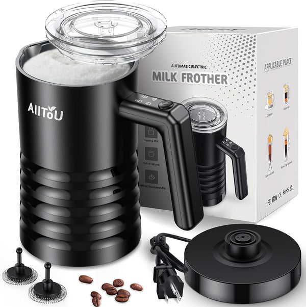 AllToU Milk Frother and Steamer, 4-in-1 Electric Milk Steamer, 350ml Automatic Hot and Cold Foam Maker and Milk Warmer for Coffee Latte, Cappuccinos, Macchiato