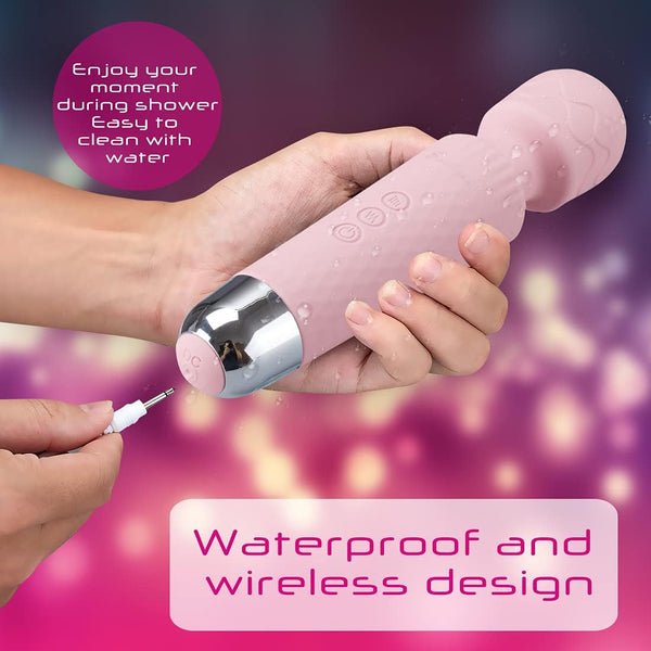 SOULGIRL Upgraded Personal Massager with 20 Modes & 8 Speeds, Rechargeable, Handheld & Portable,Waterproof & Flexible Head, Powerful & Quiet, Relieve Muscle Tension (Pink)