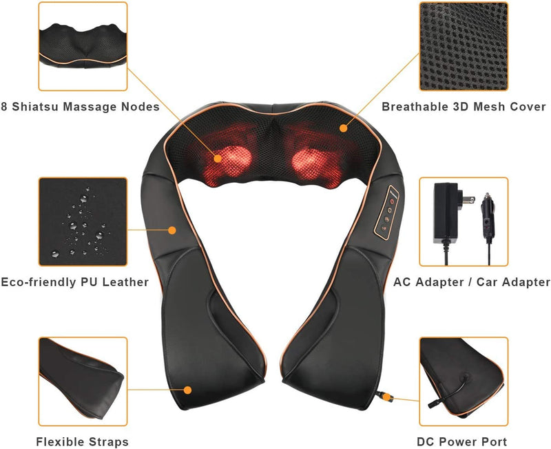 TRIDUCNA Neck Back Massager with Heat, Shiatsu Electric Deep Tissue with 3D Kneading Massage, 3 Intensity Levels, Muscle Pain Relief for Back,Neck,Shoulder,Legs, Gifts for Her/Him/Friend/Mom/Dad