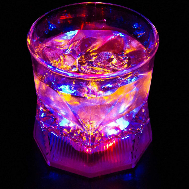 Liquid Activated Multicolor LED Old Fashioned Glasses ~ Fun Light Up Drinking Tumblers - 10 oz. - Set of 4