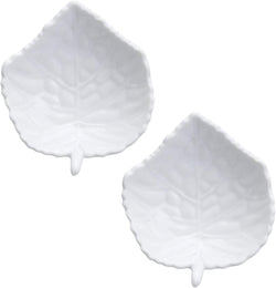 HIC Kitchen Tea Bag Holder Resting Caddy, Fine White Porcelain, Leaf Design, Set of 2