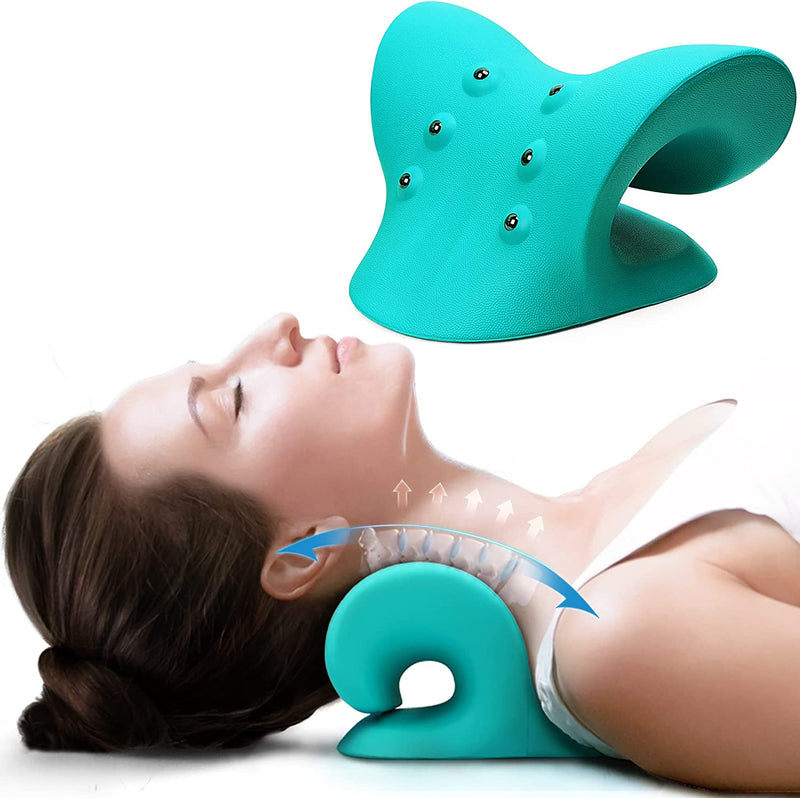 Neck and Shoulder Relaxer, Cervical Neck Traction Device Neck Stretcher with Magnetic Therapy, Cervical Spine Alignment, Chiropractic Pillow, Neck Massager for TMJ Pain Relief (Blue)