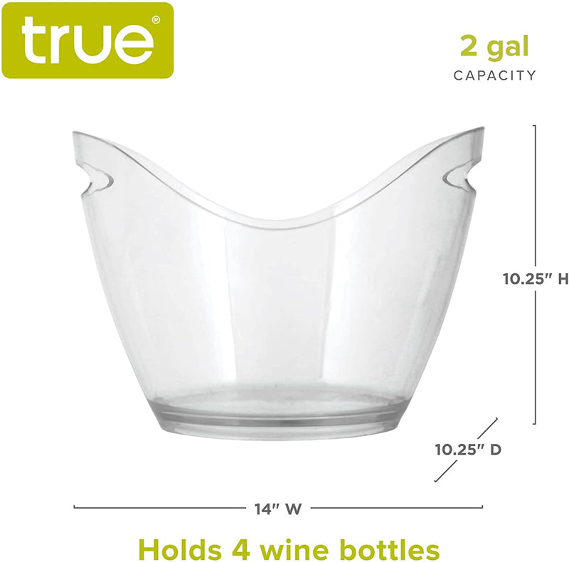 True Chill Clear Ice Bucket, Party tubs for drinks, champagne, Wine, Beer, Soda Acrylic Ice Bucket, 4 Bottle Capacity, 2 Gallon, Clear