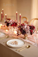 Wedding Centerpiece Flower with Vase for Ceremony/Reception Tabletop Mantel Archway Aisle, Set of 2|Burgundy & Dusty Rose