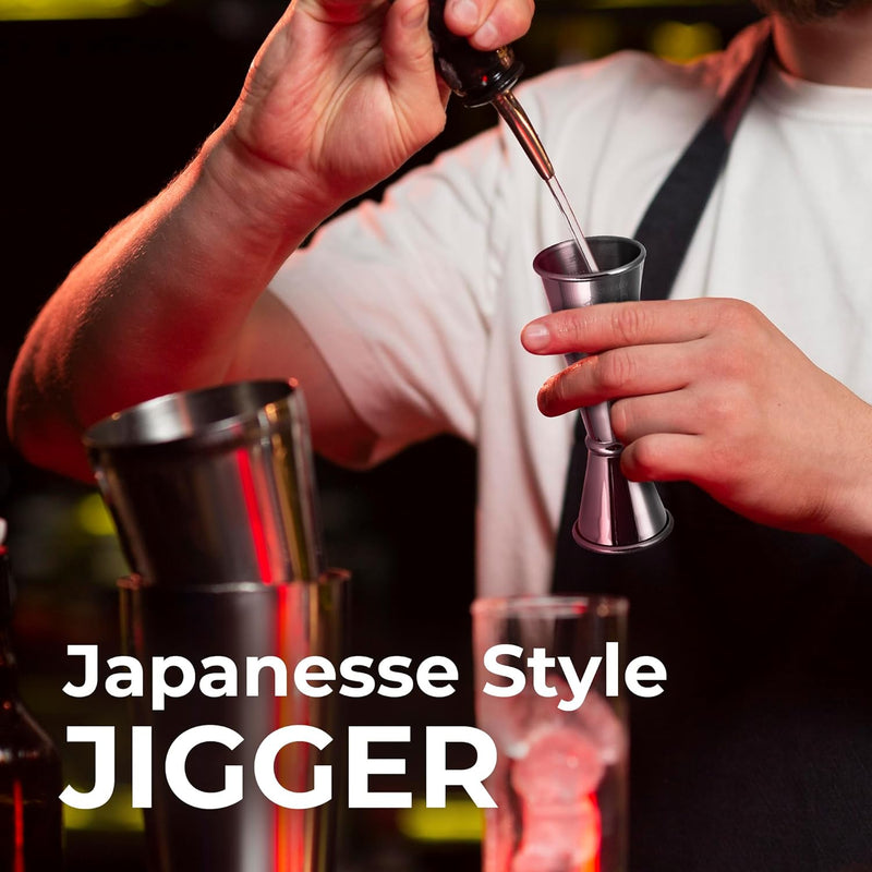 Zulay Kitchen Shot Measure Jigger For Bartending - Cocktail Jigger 18/8 Food-Grade Stainless Steel - Jigger 2 oz 1 oz Etched Markings - Cocktail Measuring Cup Japanese Jigger - Double Jigger (Chrome)