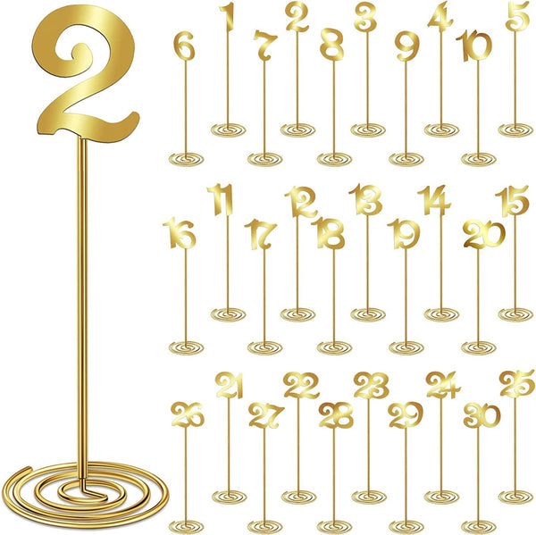 30 Pcs Metal Table Numbers 1-30 Wedding Table Numbers with Sturdy Holder Base Tall Stainless Steel Party Table Number for Wedding Reception Banquet Birthday Party Decor (Gold, 8 Inch)