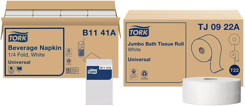 Tork Napkins 1-ply Beverage White For everyday use at home 9.375x9.375 (WxL), 500 napkins/pack, 8 packs/case