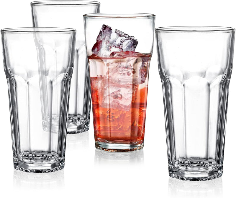 Yopay Set of 8 Highball Drinking Glasses, 12oz Lead-Free Tempered Water Glasses Thick Heavy Base, Clear Iced Hot Tea Glassware for Cocktail, Juice, Milkshake, Coke, Soda Beer Tumbler Cup