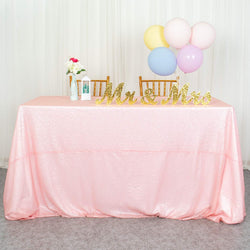 Baby Pink Sequin Tablecloth - Rectangle 50x72 Inch - Shimmering Sequin Table Overlay - Wholesale Sequin Linens for Baby Showers