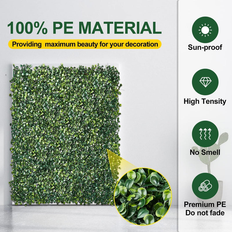 Artificial Boxwood Grass Panels - 10 PCS Outdoor Indoor Green Wall Decor with Zip Ties - UV Protected Privacy Fence Screen for Garden Wedding