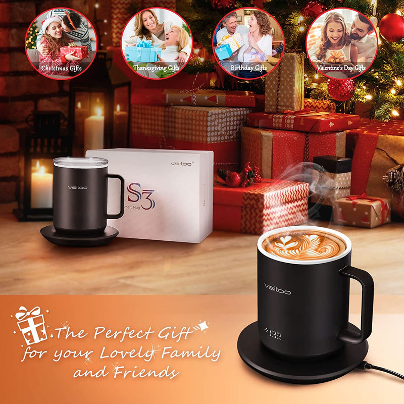 VSITOO S3 Temperature Control Smart Mug 2 with Lid, Self Heating Coffee Mug 10 oz, LED Display, 90 Min Battery Life - App&Manual Controlled Heated Coffee Mug - Improved Design - Perfect Coffee Gifts