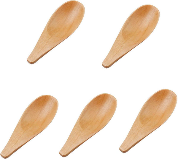 5 Pieces Mini Wooden Spoons, Small Salt Spoon with Short Handle Mini Wood Scoop for Spice Jars Tea Coffee Milk Powder, Natural Color