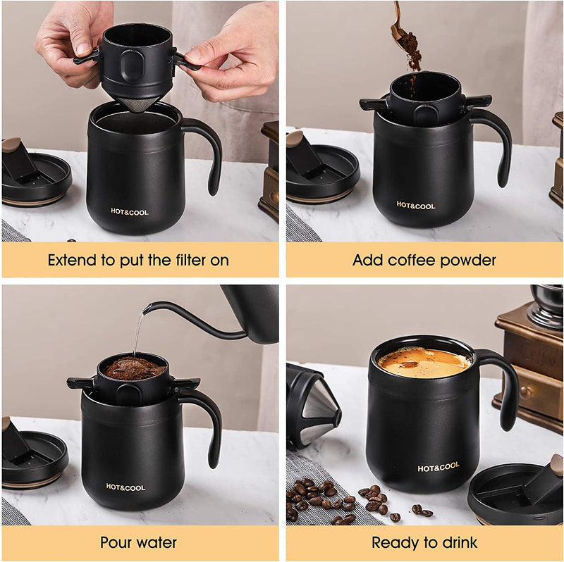 ONEISALL Camping Portable Coffee Maker Set with Stainless Steel Coffee Mug + Collapsible Pour Over Coffee Filter - for Travel Camping Offices Backpacking