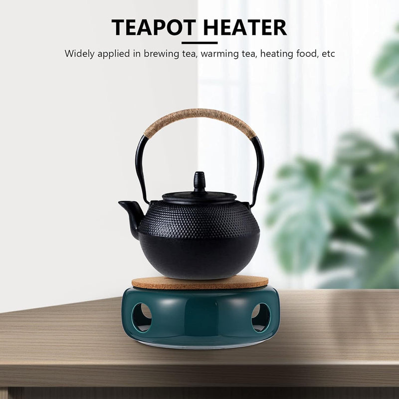 DOITOOL Ceramic Teapot Warmer Tea Heater Candle Teapot Heater Base Teapot Warmer Base for Glass Teapot Cast Iron Teapot Tea Kettles (Green)