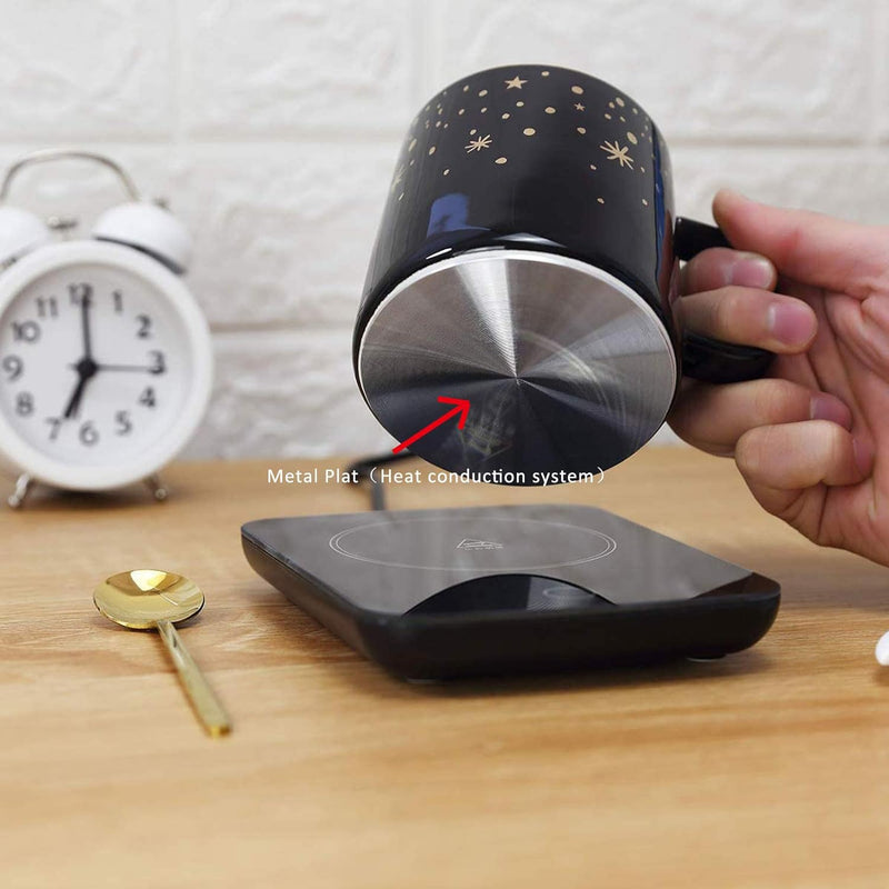 Misby Mug Warmer & Coffee Mug, Coffee Cup Warmer for Desk Auto On/Off Gravity-Induction Mug Warmer for Office Desk Use, Coffee Warmer Plate Keeps Coffee Beverage Tea Hot with Cup Lid