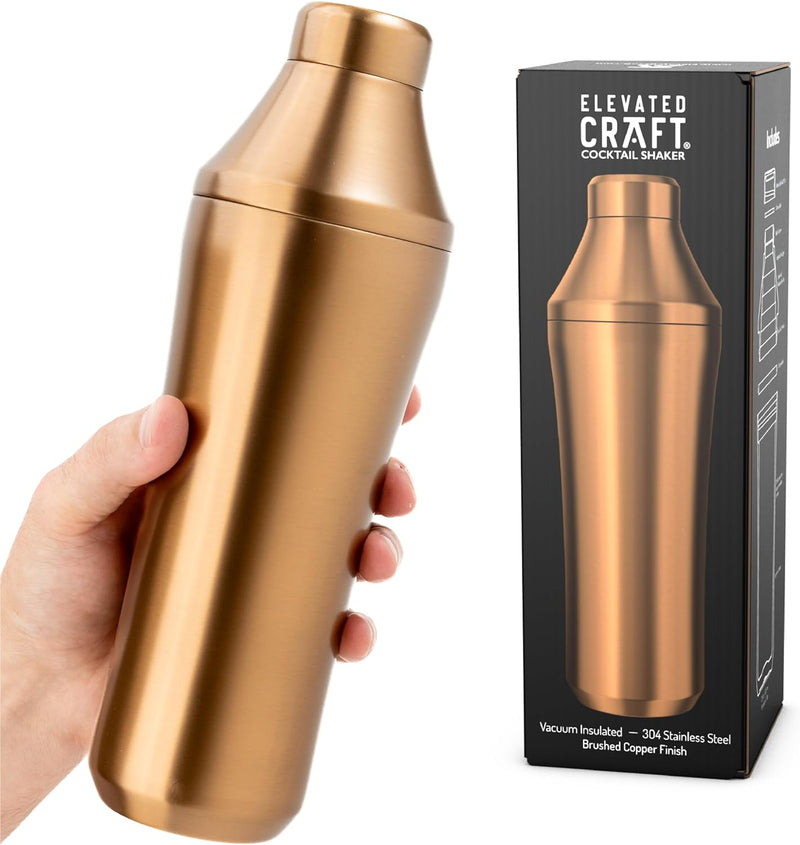 Elevated Craft Hybrid Cocktail Shaker - Premium Vacuum Insulated Stainless Steel Cocktail Shaker - Innovative Measuring System - Martini Shaker for the Home Bartender - 28oz Total Volume