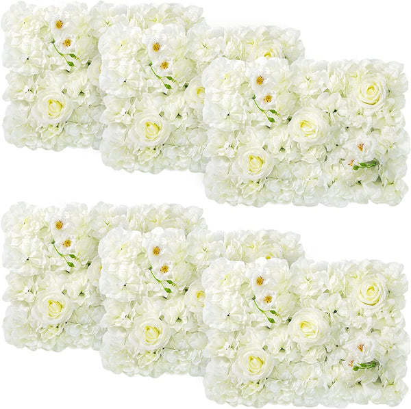 Artificial Flower Wall Panels - 6 Pack White Rose 12x16 Inch for Weddings Parties Baby Showers