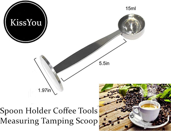Espresso Scoop with Tamper 2 In 1 Stainless Steel Coffee Scoop Tamping Dual-Purpose Coffee Spoon Powder Hammer Tamper Multi Function Spoon Holder Coffee Tools for Measuring and Tamping