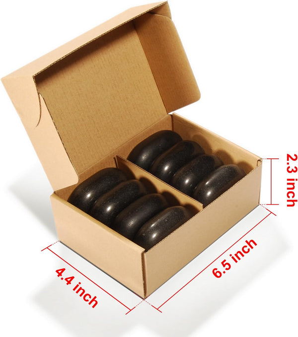 Master Massage 8 Piece Large Ovular Black Basalt Hot Stone Rock Massage Lava Energy Pack-3" x 2.2"x 1.1" - for Professional, Spa, Massage Therapy, Relaxation