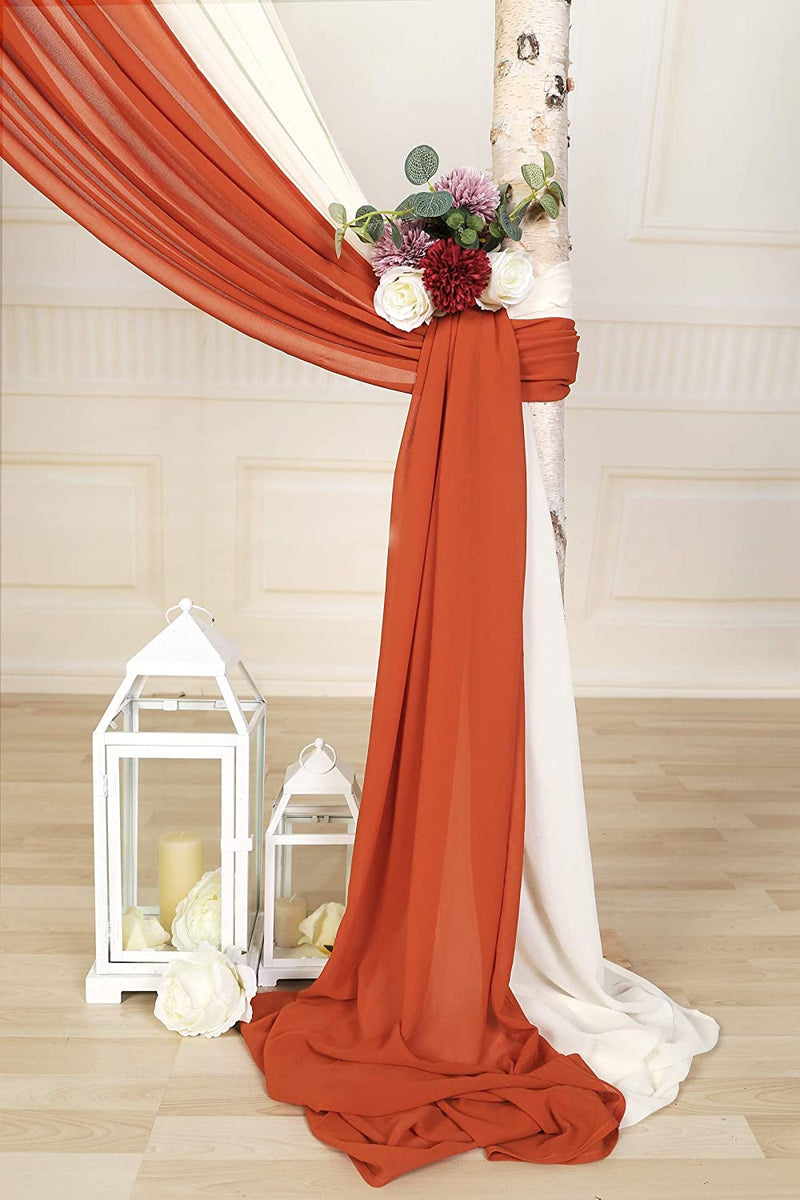 Chiffon Wedding Arch Drapes - Party Backdrop Curtains 2 Panels 27x216 inches Burnt Orange  Ivory