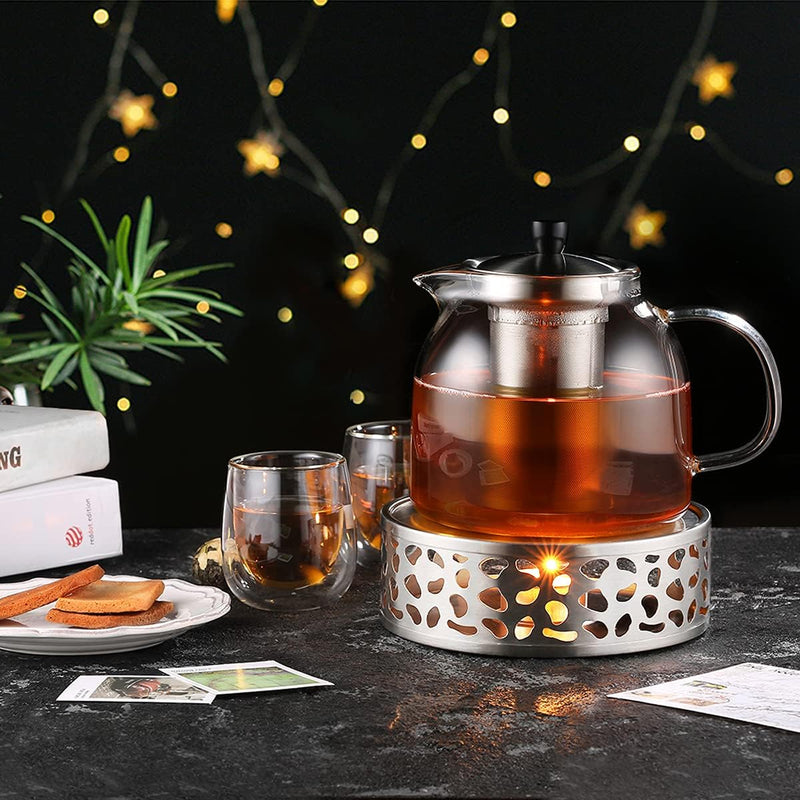 Stainless Steel Teapot Warmer, Metal Teapot Heater with Tealight Holder Stainless Steel Candle Base Coffee Tea Warmer for Glass Teapot, Stainless Steel Teapot, Ceramic Teapot and Other Heatproof Dish