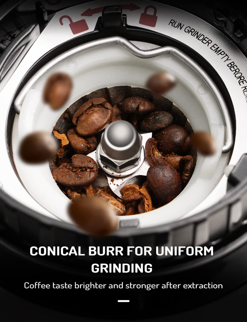 Conical Burr Coffee Grinder Electric, Anti-static Coffee Bean Grinder with 24 Grind Settings for Espresso/Drip/Pour Over/Cold Brew/French Press Coffee Maker,Stainless Steel