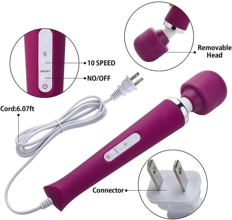 Finever Vibrating Massager Big Tool Back Neck Hand Foot Leg Arm Muscle Massage for Women Muti Speeds (Purple)