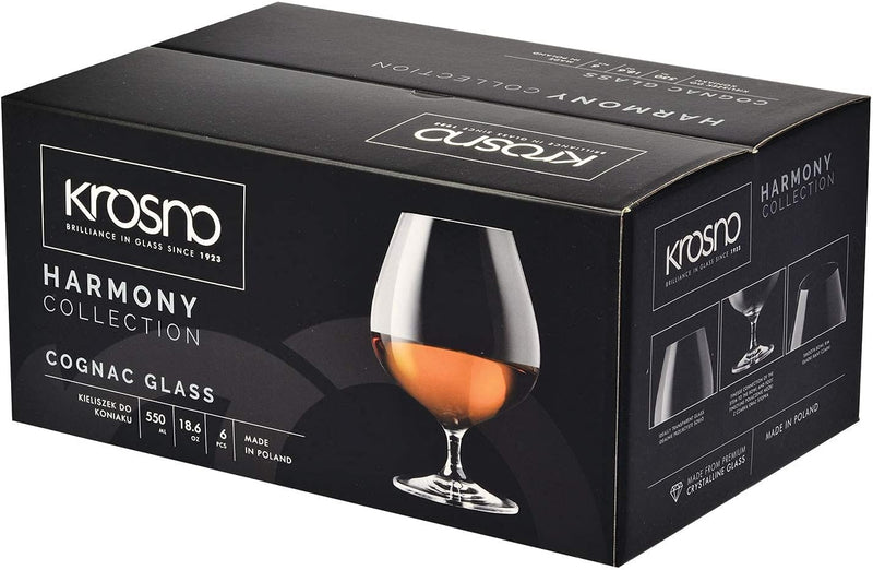 KROSNO Brandy Cognac Snifter Glasses | Set of 6 | 18.6 oz | Harmony Collection | Perfect for Home Restaurants and Parties | Dishwasher Safe | Gift Idea | Made in Europe