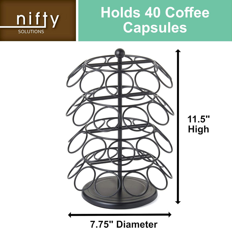 Nifty K Cup Holder – Compatible with K-Cups, Coffee Pod Carousel | 40 K Cup Holder, Spins 360-Degrees, Lazy Susan Platform, Modern Black Design, Home or Office Kitchen Counter Organizer