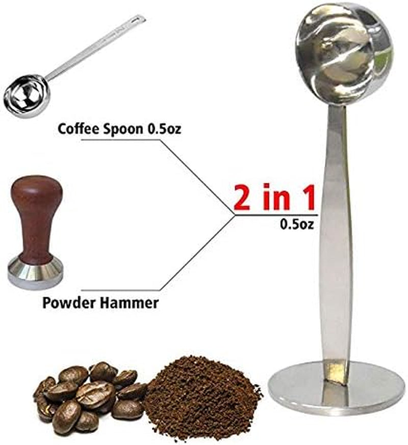 Espresso Scoop with Tamper 2 In 1 Stainless Steel Coffee Scoop Tamping Dual-Purpose Coffee Spoon Powder Hammer Tamper Multi Function Spoon Holder Coffee Tools for Measuring and Tamping