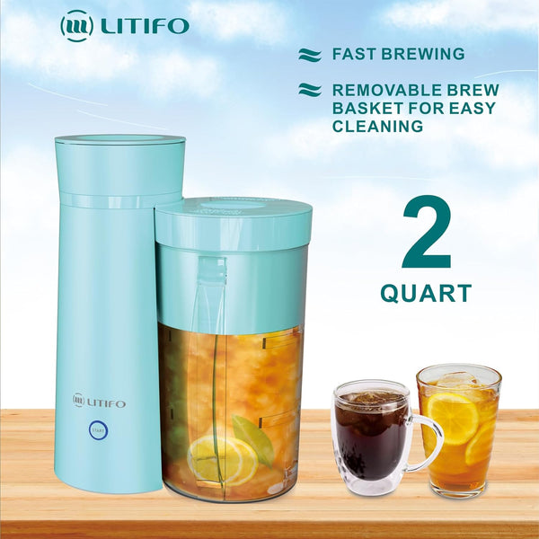 LITIFO Iced Tea Maker and Iced Coffee Maker Brewing System with 2-quart Pitcher, Perfect For Fruit Infused Tea, Lemonade, Flavored Water (Light Green)